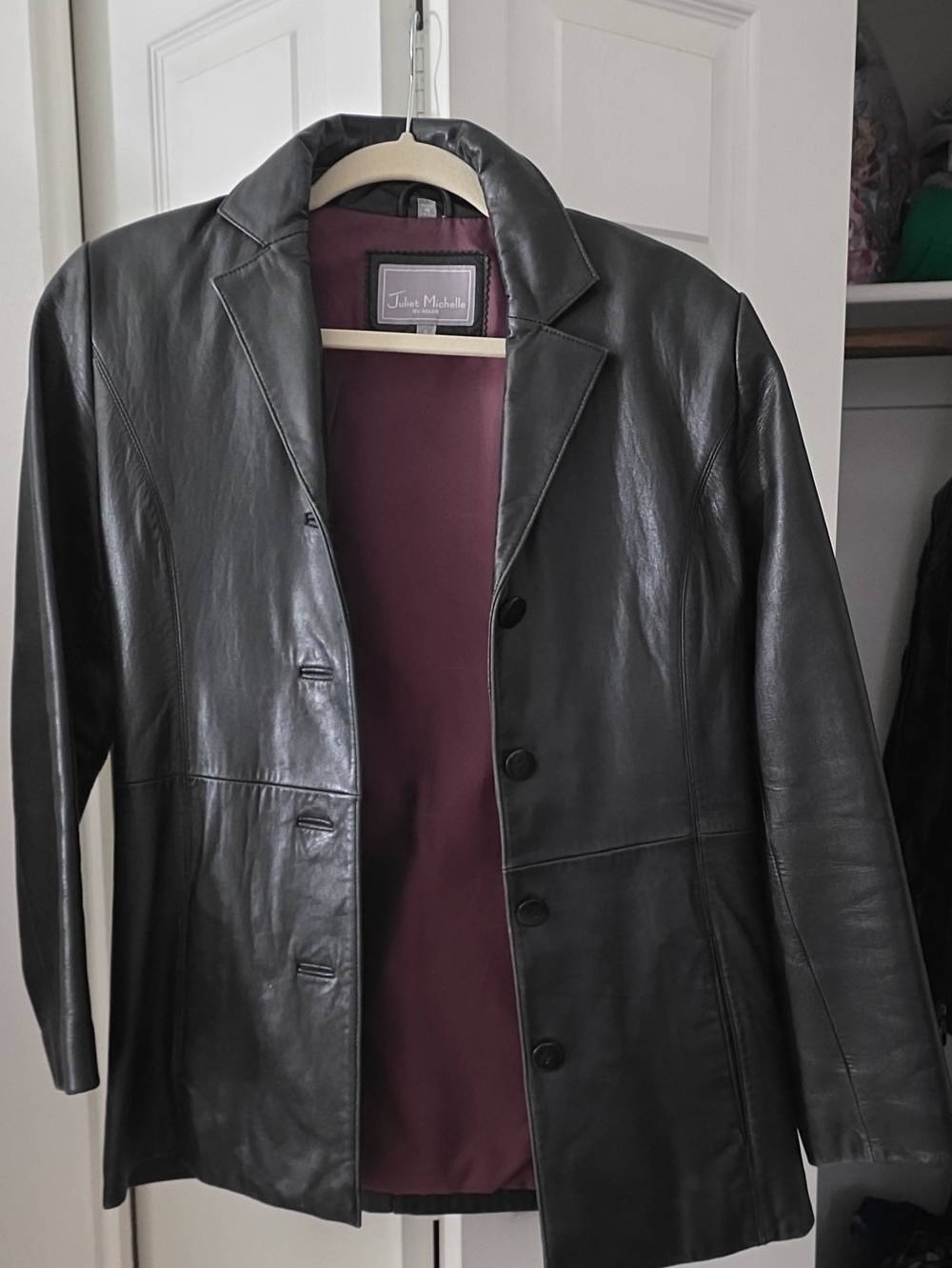 Judith Michelle Black Leather Button-Front Jacket Sz S VINTAGE lined